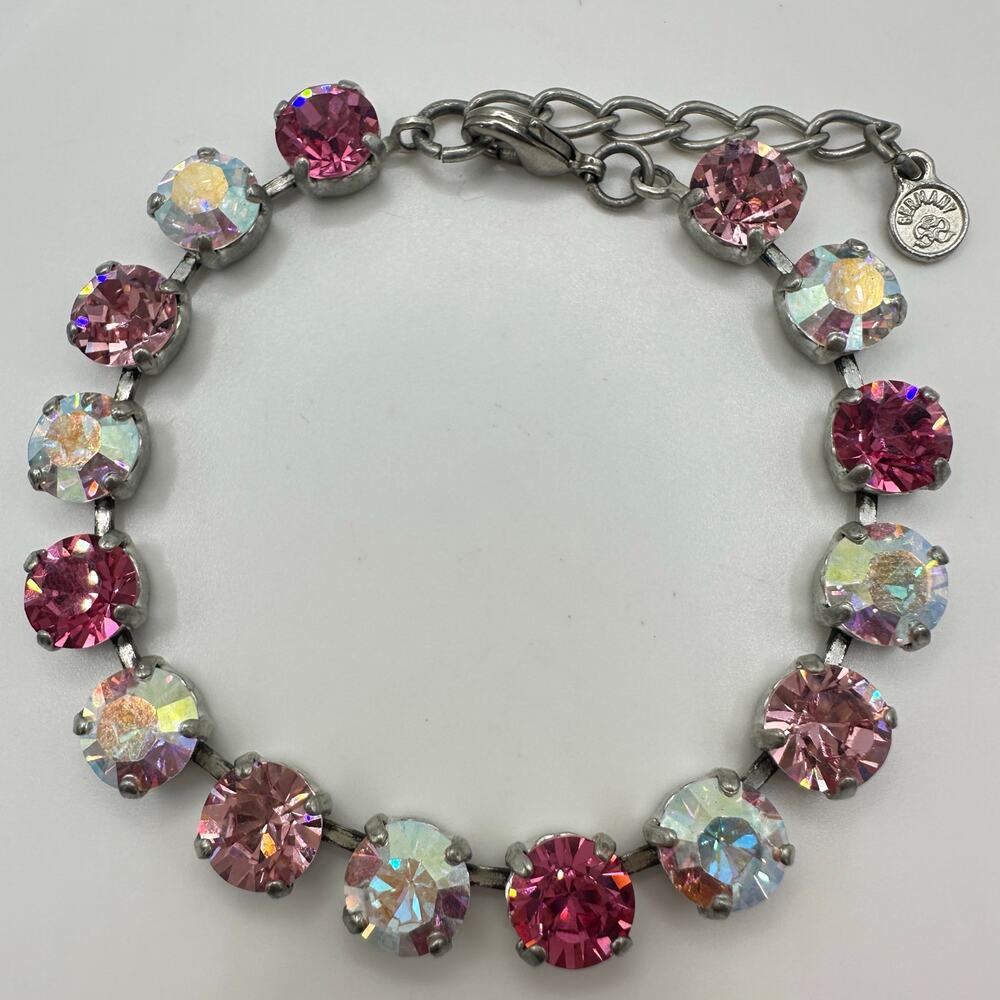Germany silver tone rose light pink AB aurora borealis rhinestones bracelet